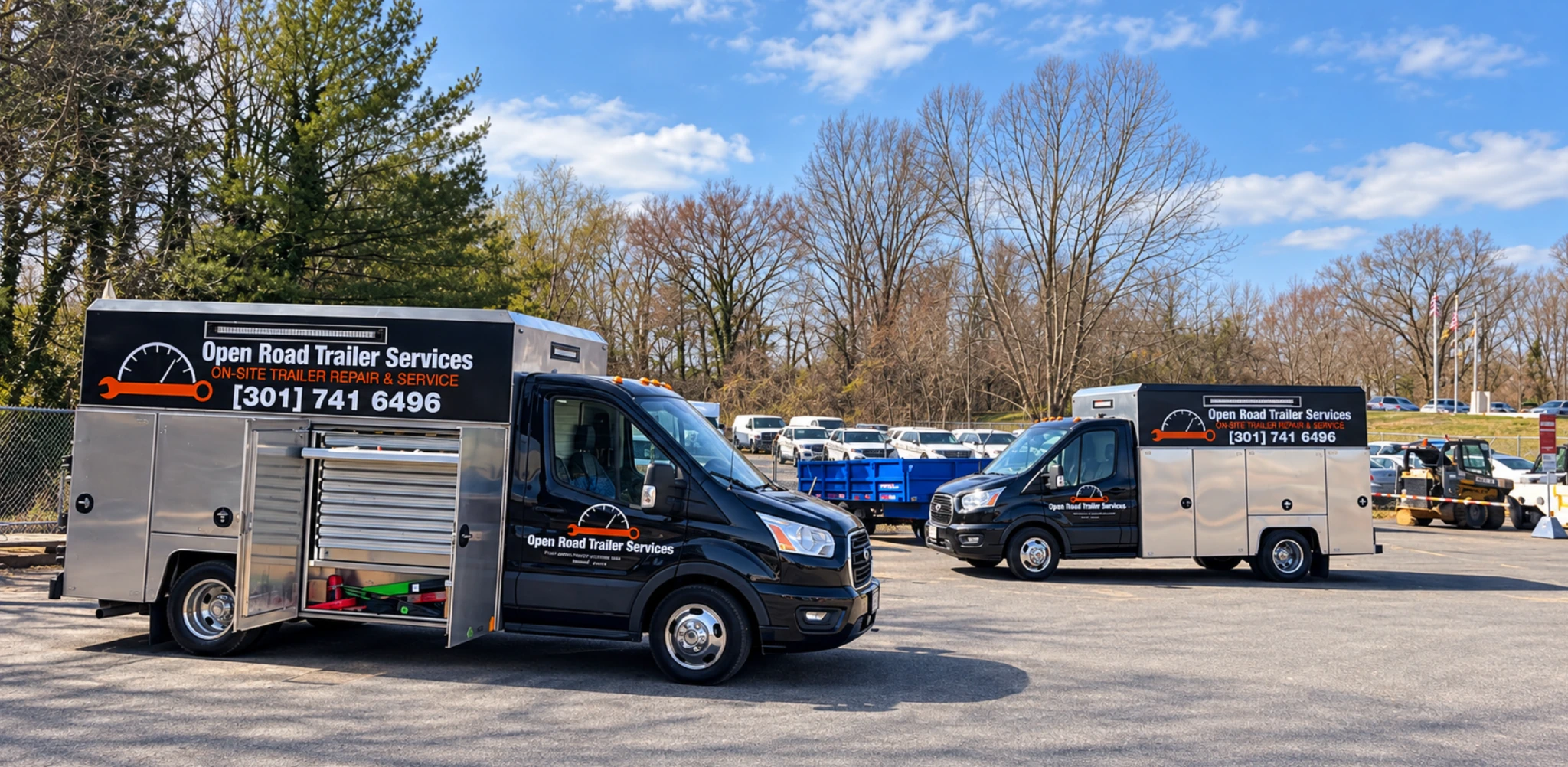 Open Road Trailer Services mobile service trucks in a work yard